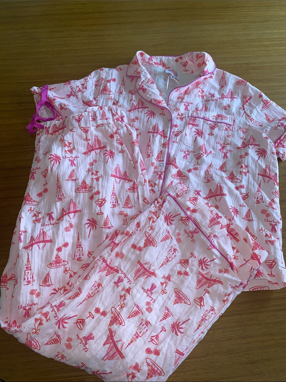 Women’s Rebecca Illustrated Pink Graphic Pajama lounge Set Charleston XL